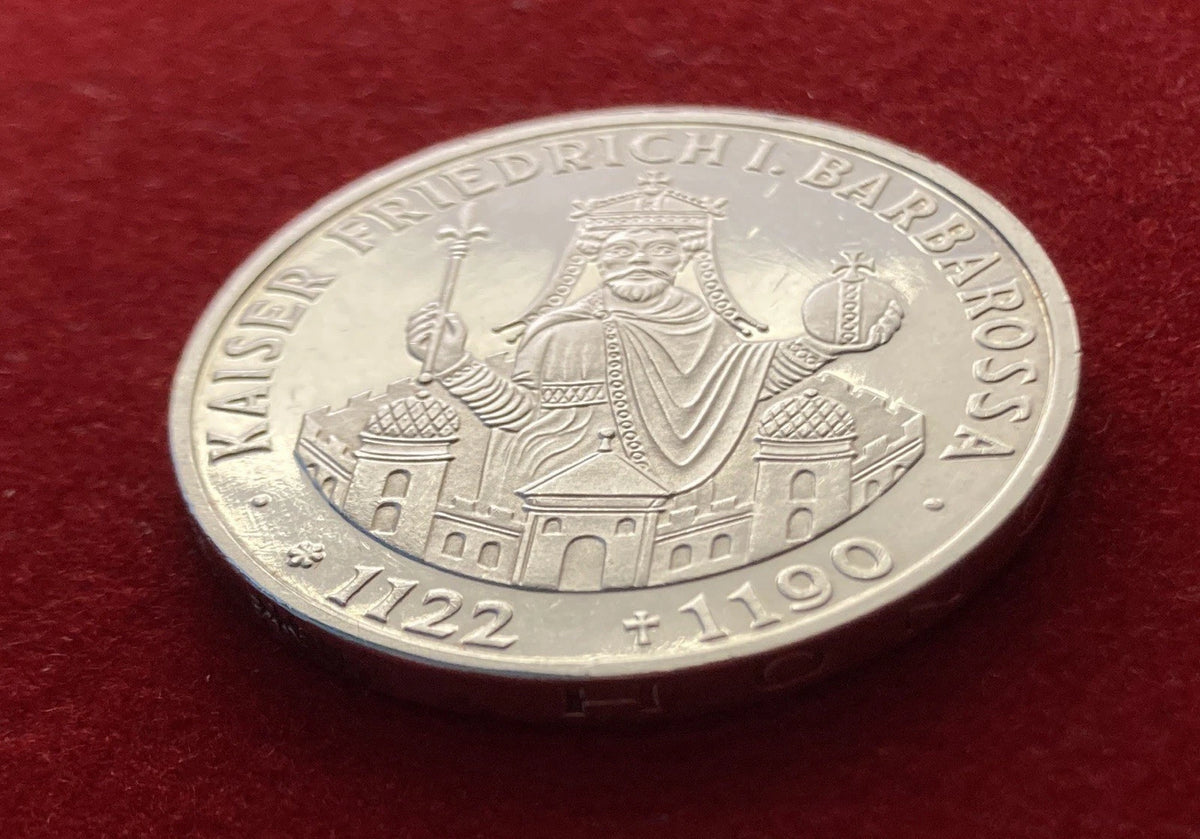 10 Deutsche Mark 1990 F | Bundesrepublik Deutschland | Kaiser Friedrich I. Barbarossa | 625er Silbermünze | vorzüglich