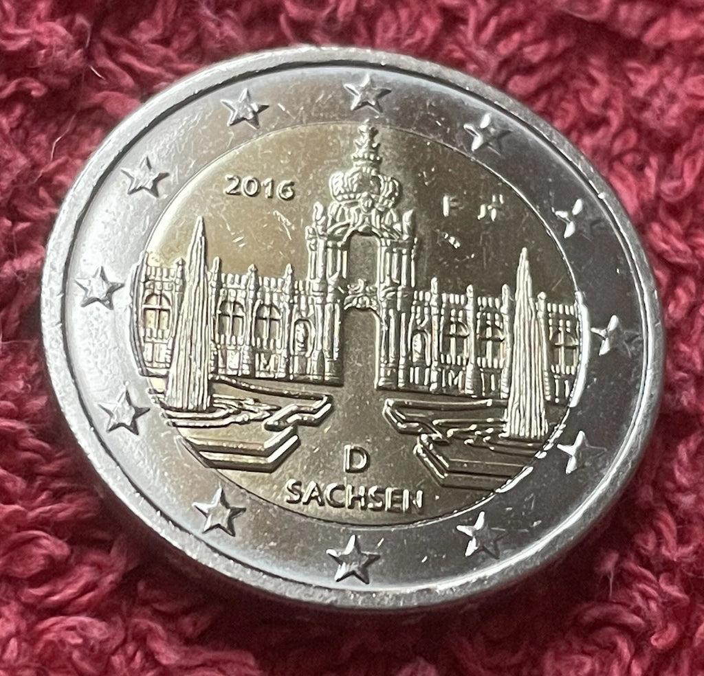 2 Euro 2016 F | Deutschland | Dresdner Zwinger, Sachsen | Bi-Metall Gedenkmünze | schön