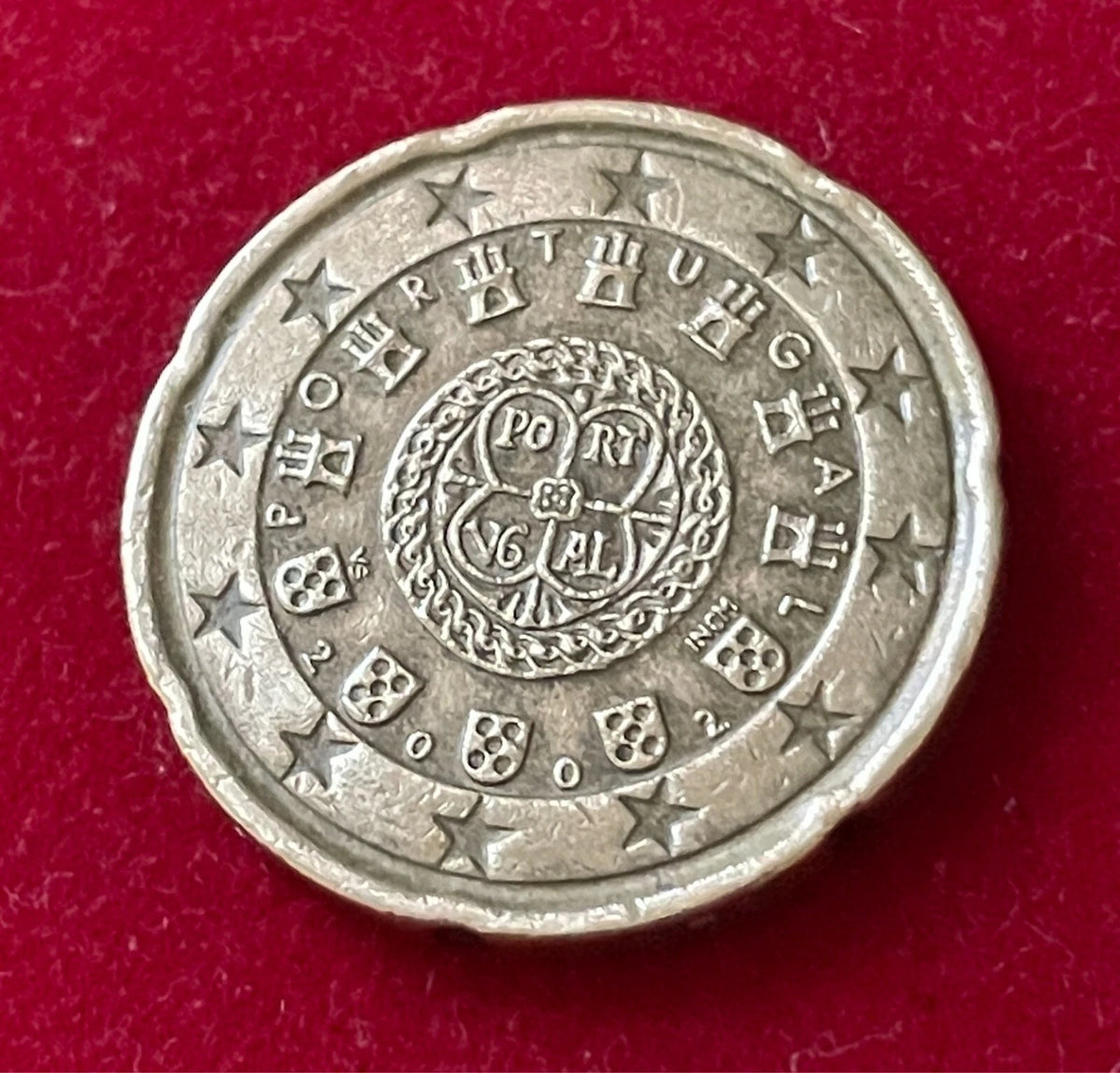 20 Cent 2002 | Portugal | sieben Burgen & fünf Wappen | Münze aus Nordischem Gold | schön
