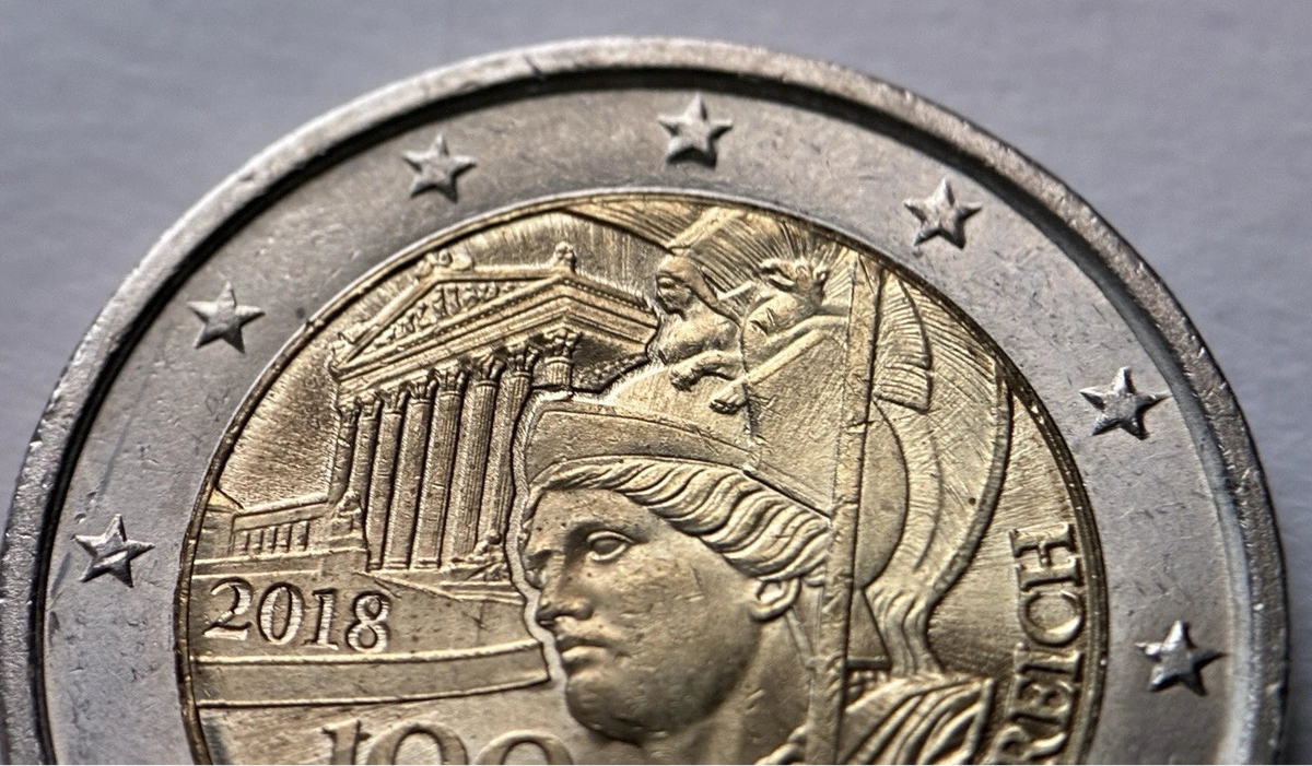 2 Euro 2018 | Österreich | 100 Jahre Republik | Pallas Athena & Parlament in Wien | Bi-Metall Gedenkmünze | schön