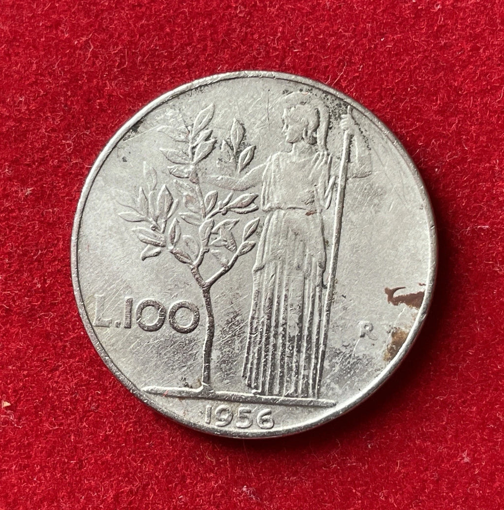 100 Lire 1956 | Italien | Minerva & Olivenbaum | Edelstahl Münze