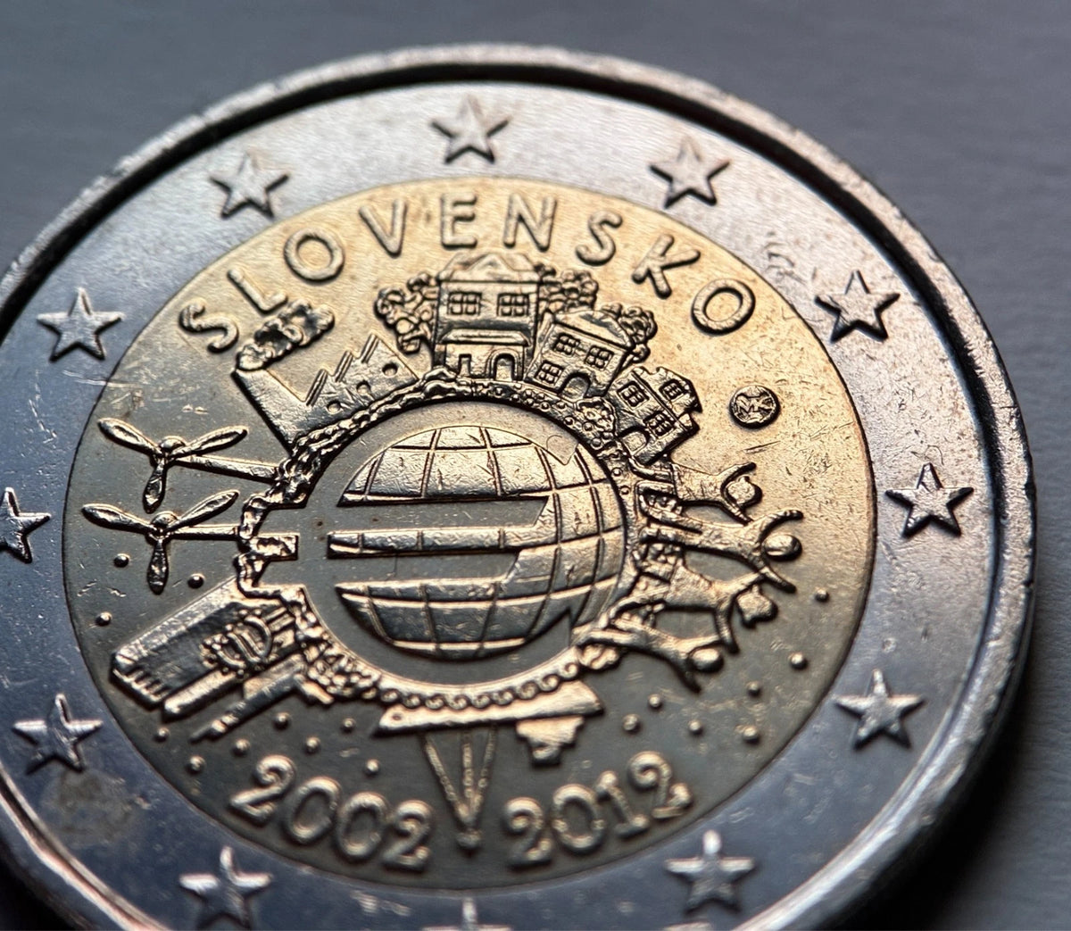 2 Euro 2012 | Slowakei | 10 Jahre Euro-Bargeld | Bi-Metall Gedenkmünze | schön