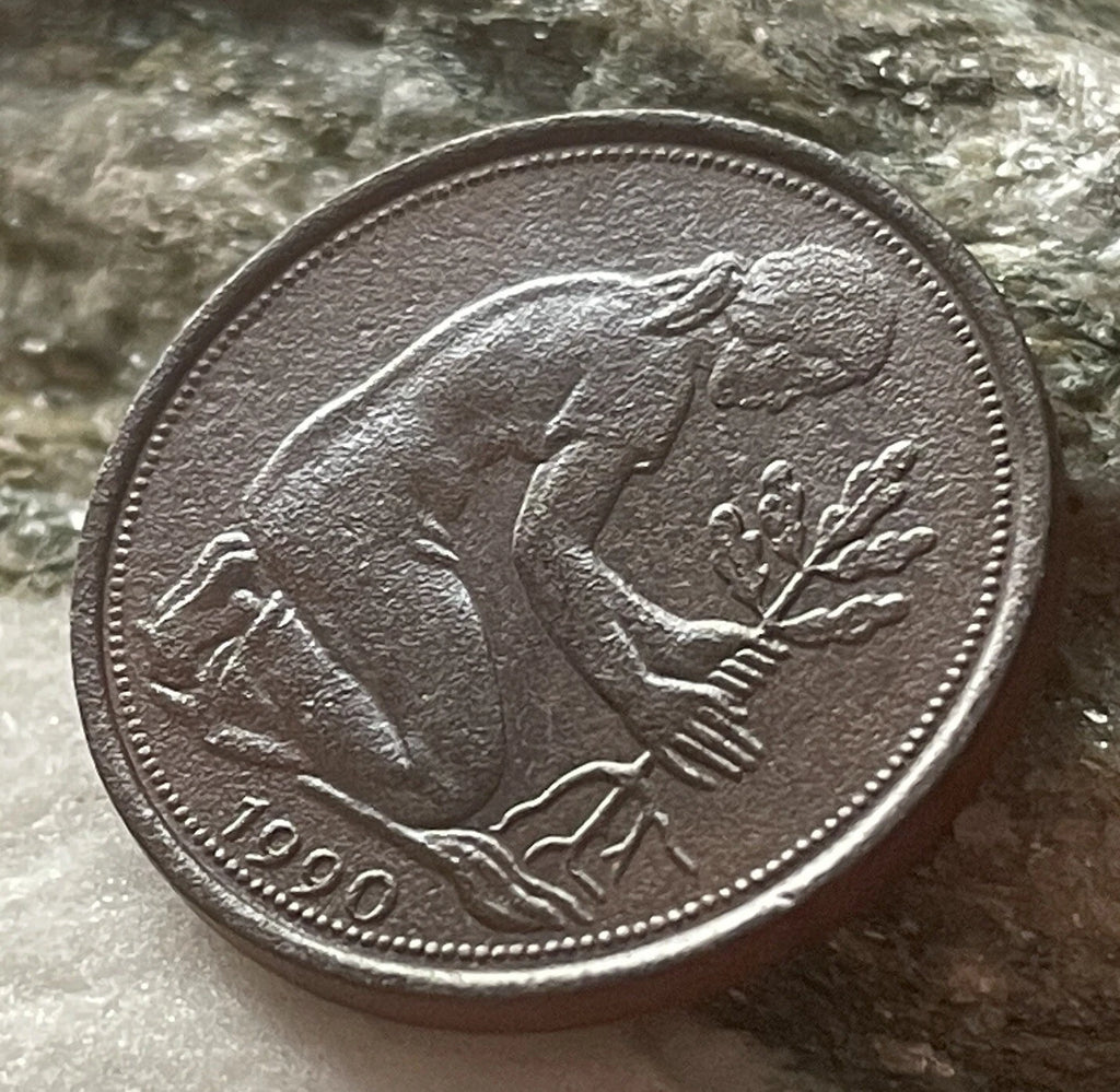 50 Pfennig 1990 J | Bundesrepublik Deutschland (BRD) | Eichenpflanzerin | Kupfer-Nickel Münze | schön