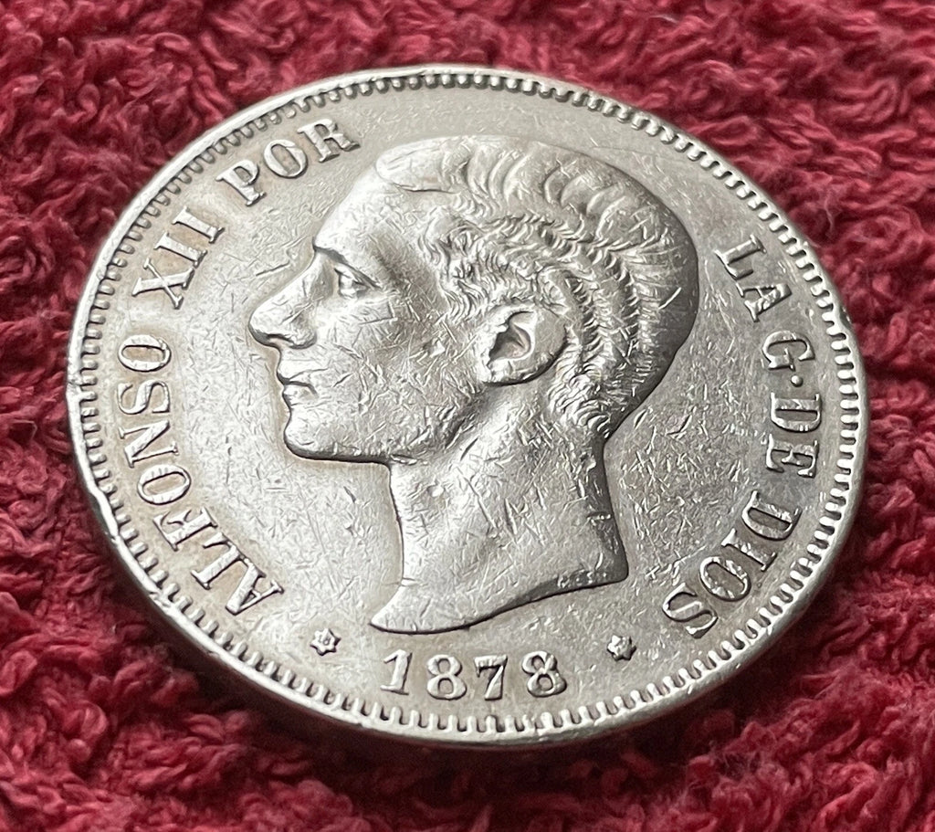5 Peseten 1878 *78 Spanien – Alfonso XII – 900er Silber Münze