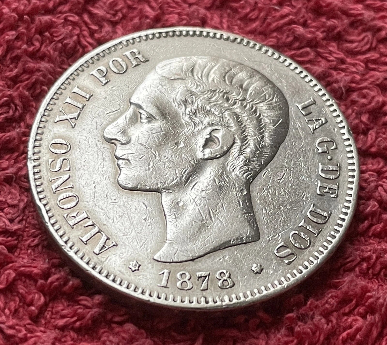5 Peseten 1878 *78 Spanien – Alfonso XII – 900er Silber Münze