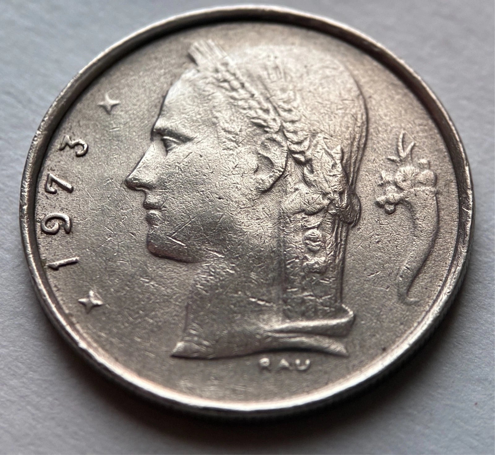 1 Franc Belgien 1973 | Ceres-Kopf & Eichenzweig | BELGIË | Münze