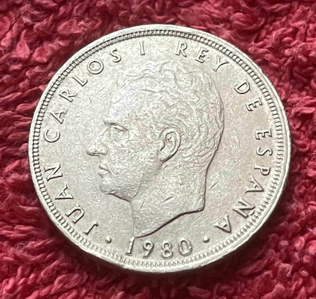 5 Pesetas 1980 *81 | Spanien | König Juan Carlos I. | Fußball WM 1982 | Kupfer-Nickel Münze | schön
