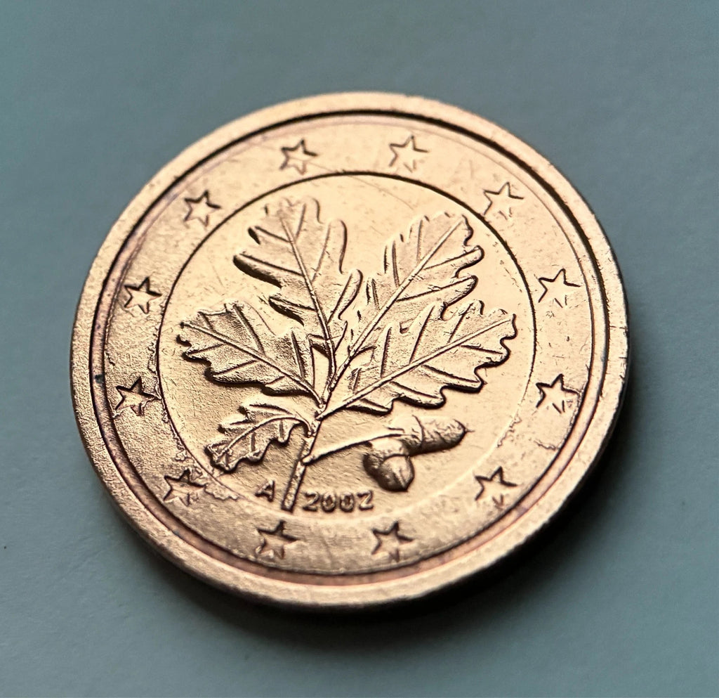 2 Cent 2002 A | Deutschland | Eichenlaub Motiv | Münze aus verkupfertem Stahl