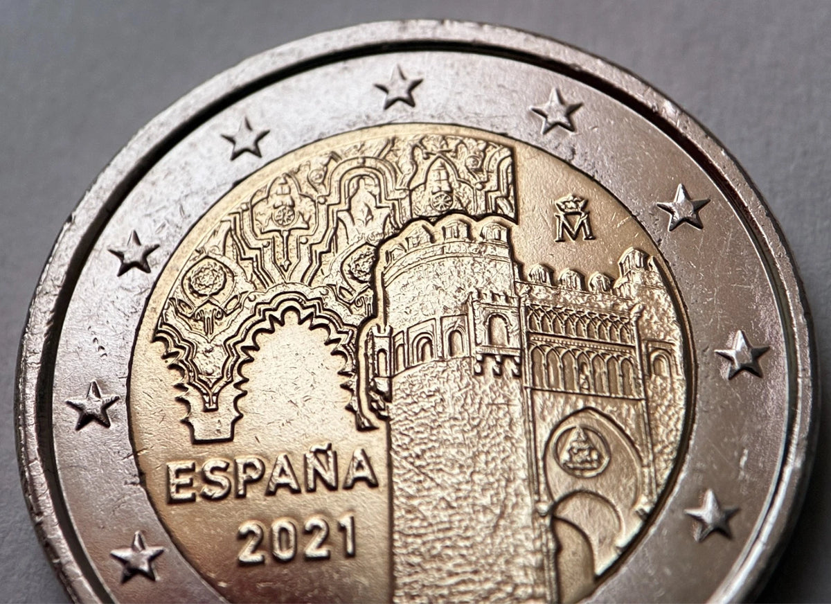 2 Euro 2021 | Spanien | UNESCO-Welterbe Toledo - Puerta del Sol | Bi-Metall Gedenkmünze | schön