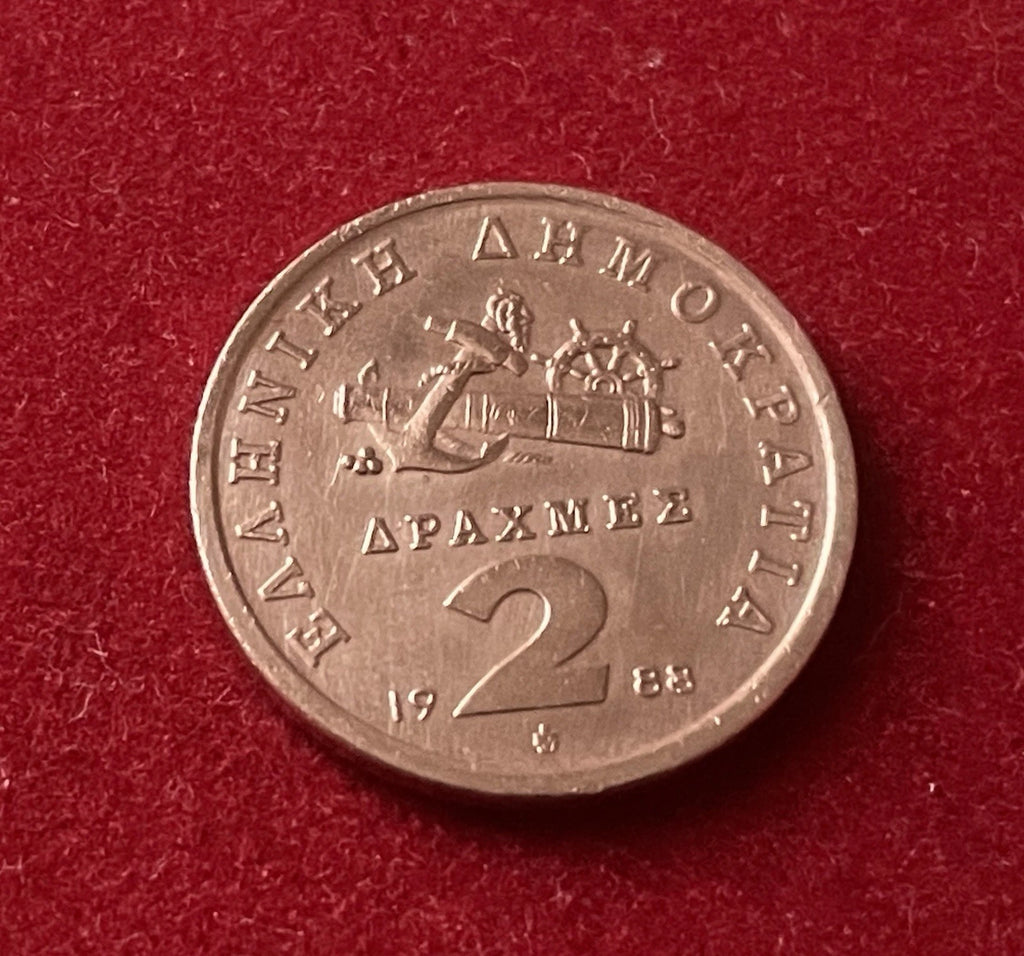 2 Drachmen 1988 | Griechenland | Manto Mavrogenous | Kupfer Münze | sehr schön
