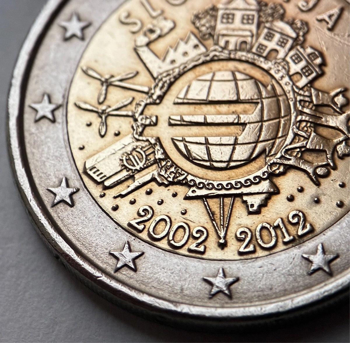 2 Euro 2012 | Slowenien | 10 Jahre Einführung des Euro (WWU) | Bi-Metall Gedenkmünze | schön