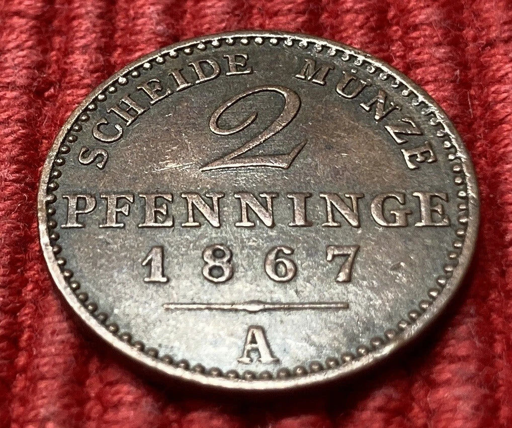 2 Pfenninge 1867 A | Historische Scheidemünze aus Preußen | Kupfer