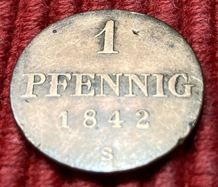 1 Pfennig 1842 S | Hannover | Gekröntes Monogramm | Kupfer-Münze