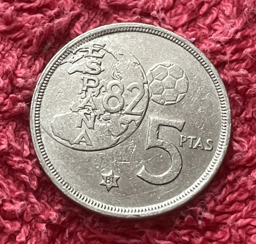 5 Pesetas 1980 *81 | Spanien | König Juan Carlos I. | Fußball WM 1982 | Kupfer-Nickel Münze | schön