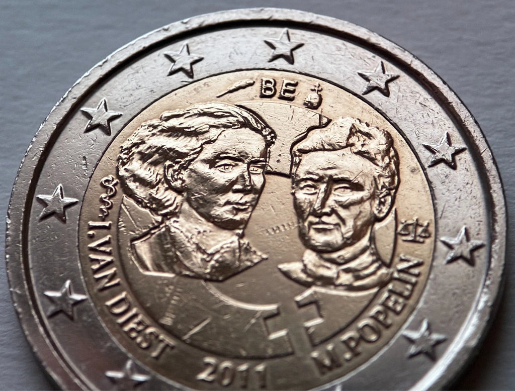 2 Euro 2011 | Belgien | 100 Jahre Frauenrechte | Isala Van Diest & Marie Popelin | Bi-Metall Gedenkmünze | Sehr schön