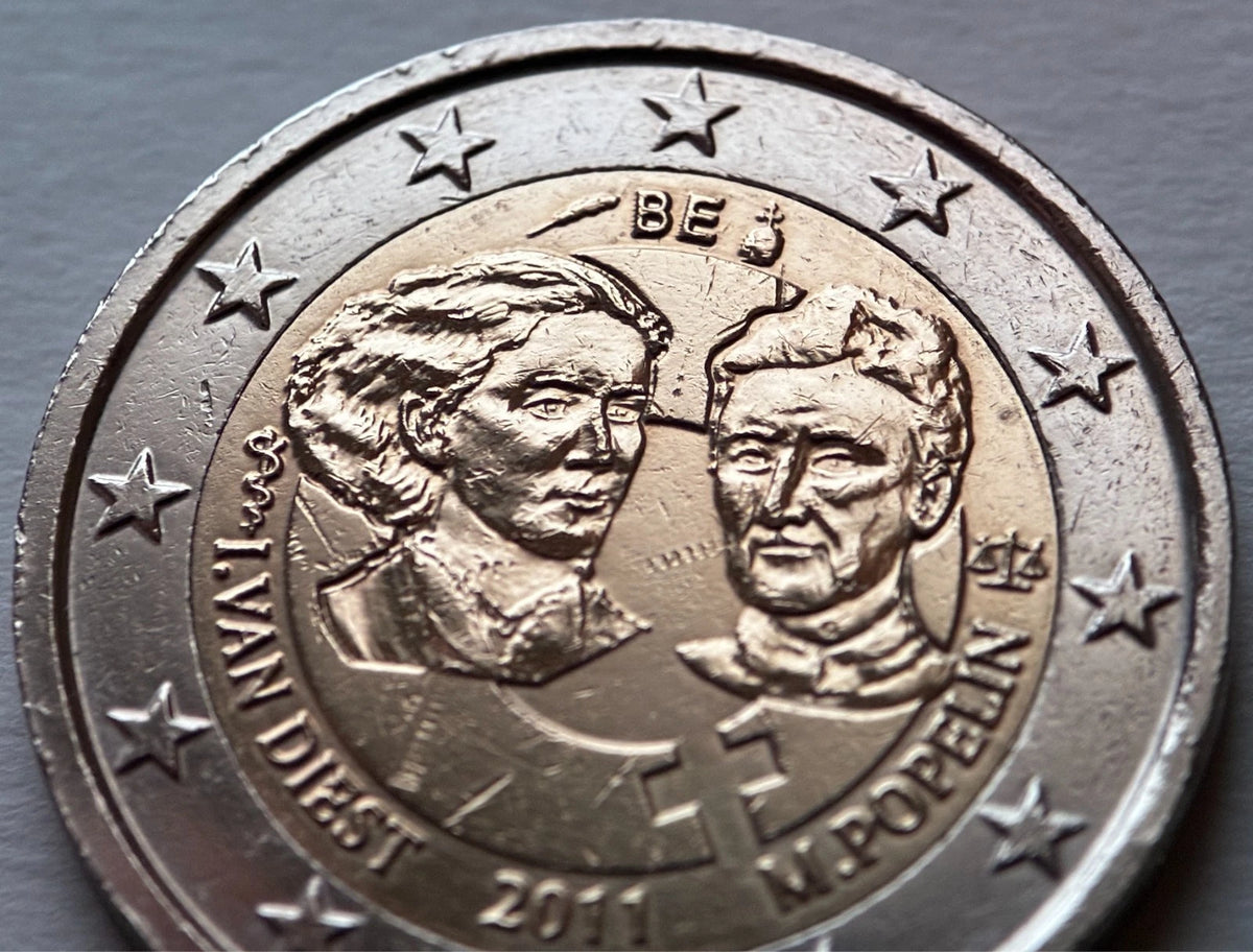 2 Euro 2011 | Belgien | 100 Jahre Frauenrechte | Isala Van Diest & Marie Popelin | Bi-Metall Gedenkmünze | Sehr schön