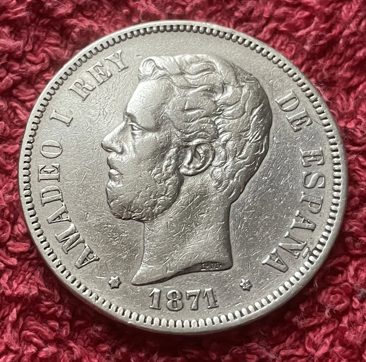 5 Pesetas 1871*71 | Spanien | König Amadeus I. | 900er Silber | Historische Münze | sehr schön