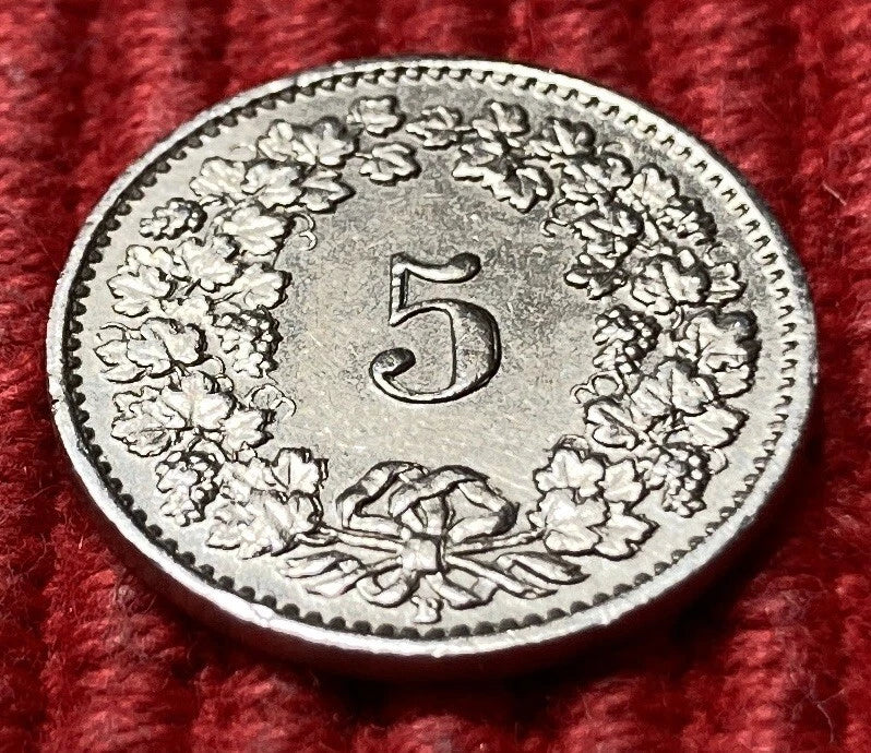 5 Rappen 1949 B | Schweiz | Libertas | Weinlaubkranz | Kupfer-Nickel Münze | schön