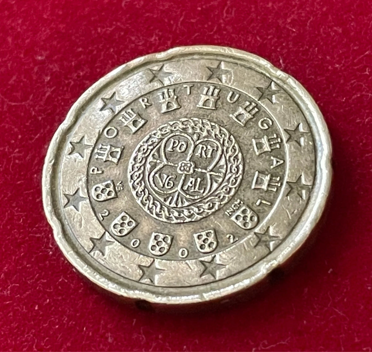 20 Cent 2002 | Portugal | sieben Burgen & fünf Wappen | Münze aus Nordischem Gold | schön
