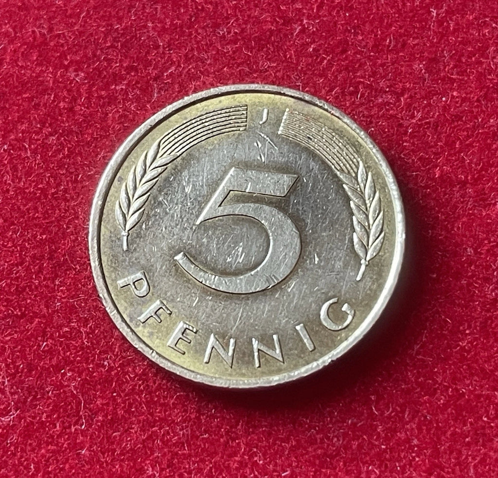 5 Pfennig 1989 J | Bundesrepublik Deutschland (BRD) | Eichenzweig & Getreideähren | Münze aus Vermessingtem Stahl | Sehr schön