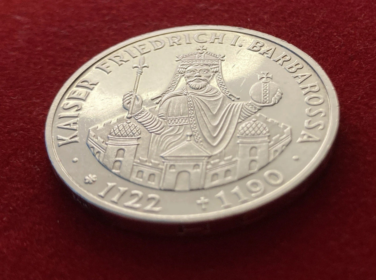 10 Deutsche Mark 1990 F | Bundesrepublik Deutschland | Kaiser Friedrich I. Barbarossa | 625er Silbermünze | vorzüglich