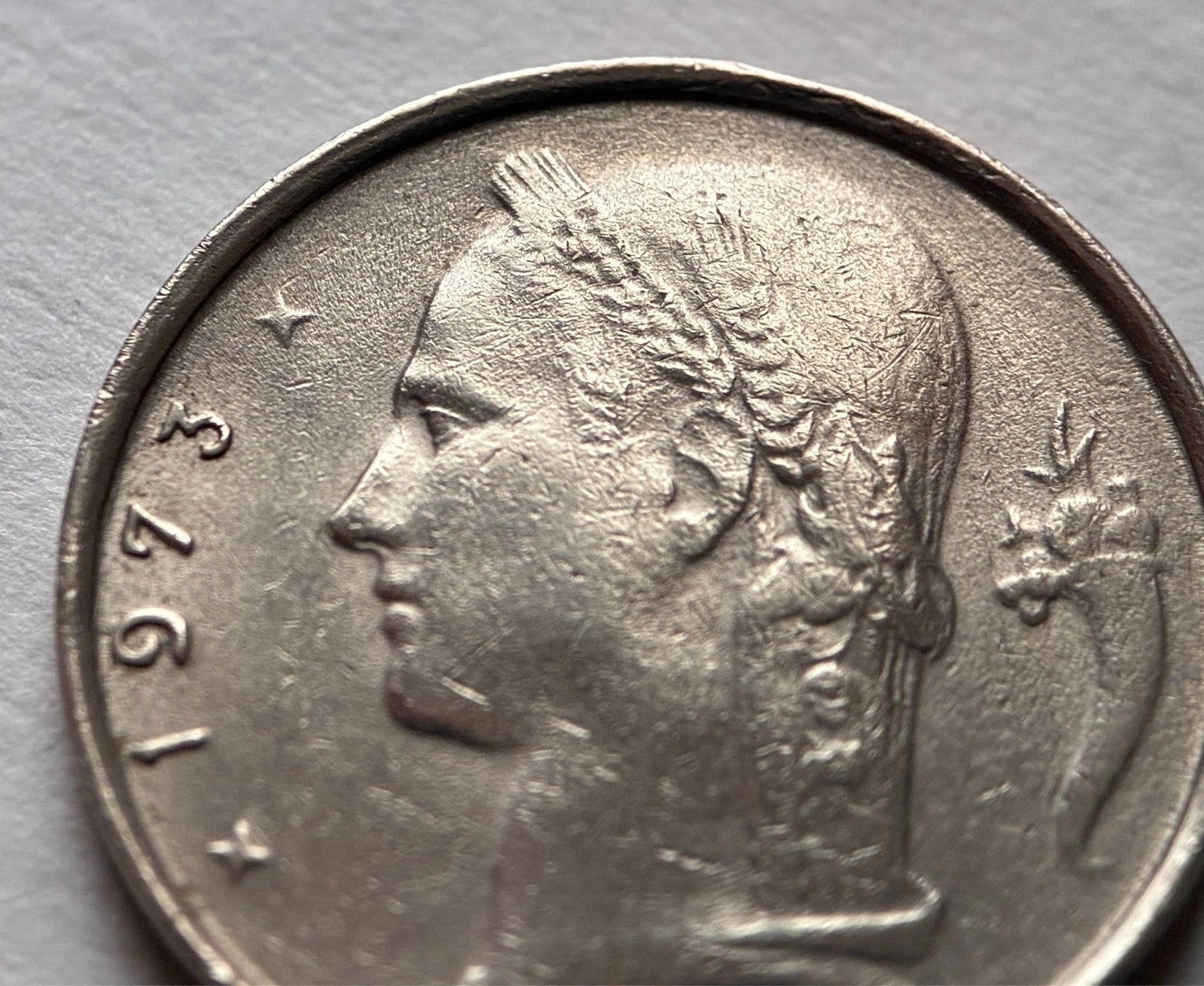1 Franc Belgien 1973 | Ceres-Kopf & Eichenzweig | BELGIË | Münze