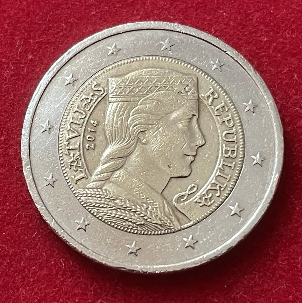 2 Euro 2014 | Lettland | Lettisches Trachtenmädchen | LATVIJAS REPUBLIKA | Bi-Metall Münze | schön