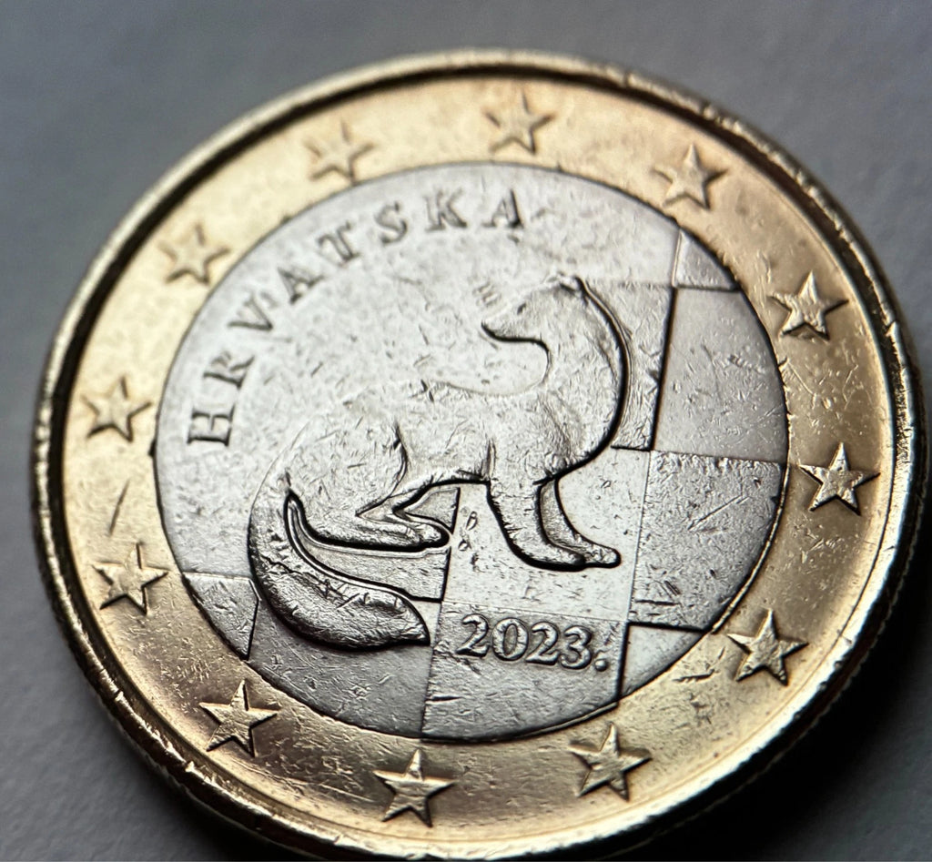 1 Euro 2023 | Kroatien | Marder & Schachbrettmuster | HRVATSKA | Bi-Metall Münze