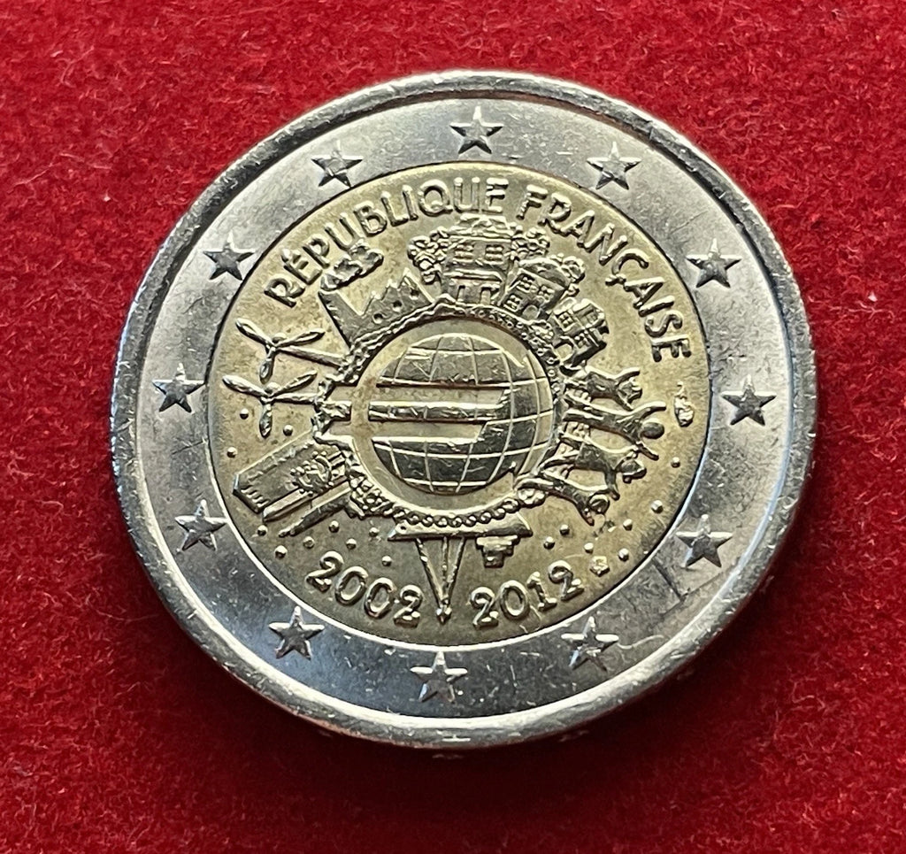 2 Euro 2012 | Frankreich | 10 Jahre Einführung des Euro | Bi-Metall Gedenkmünze | schön