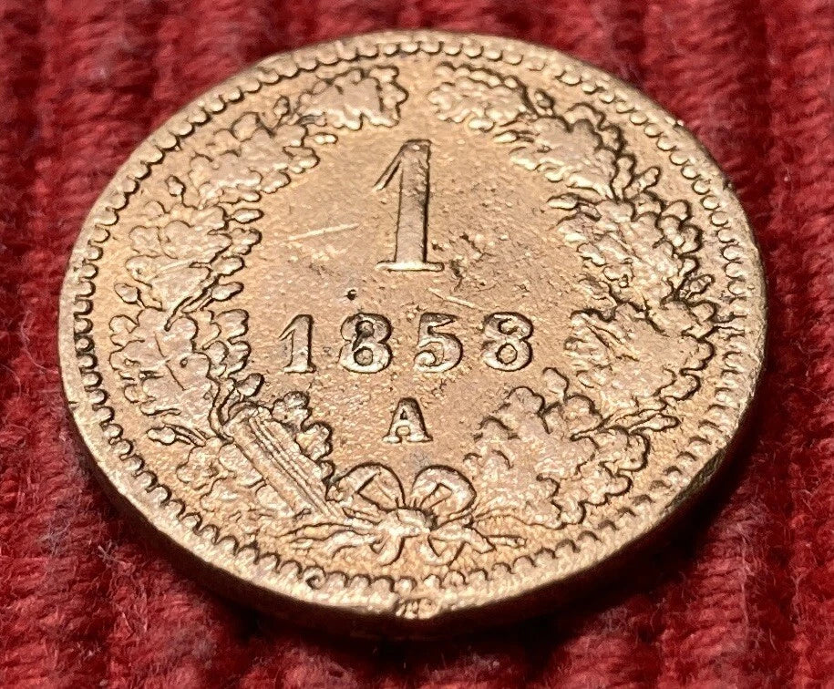 1 Kreuzer 1858 A | Österreich-Ungarn | Kaiser Franz Joseph I. | Kupfer | Historische Scheidemünze