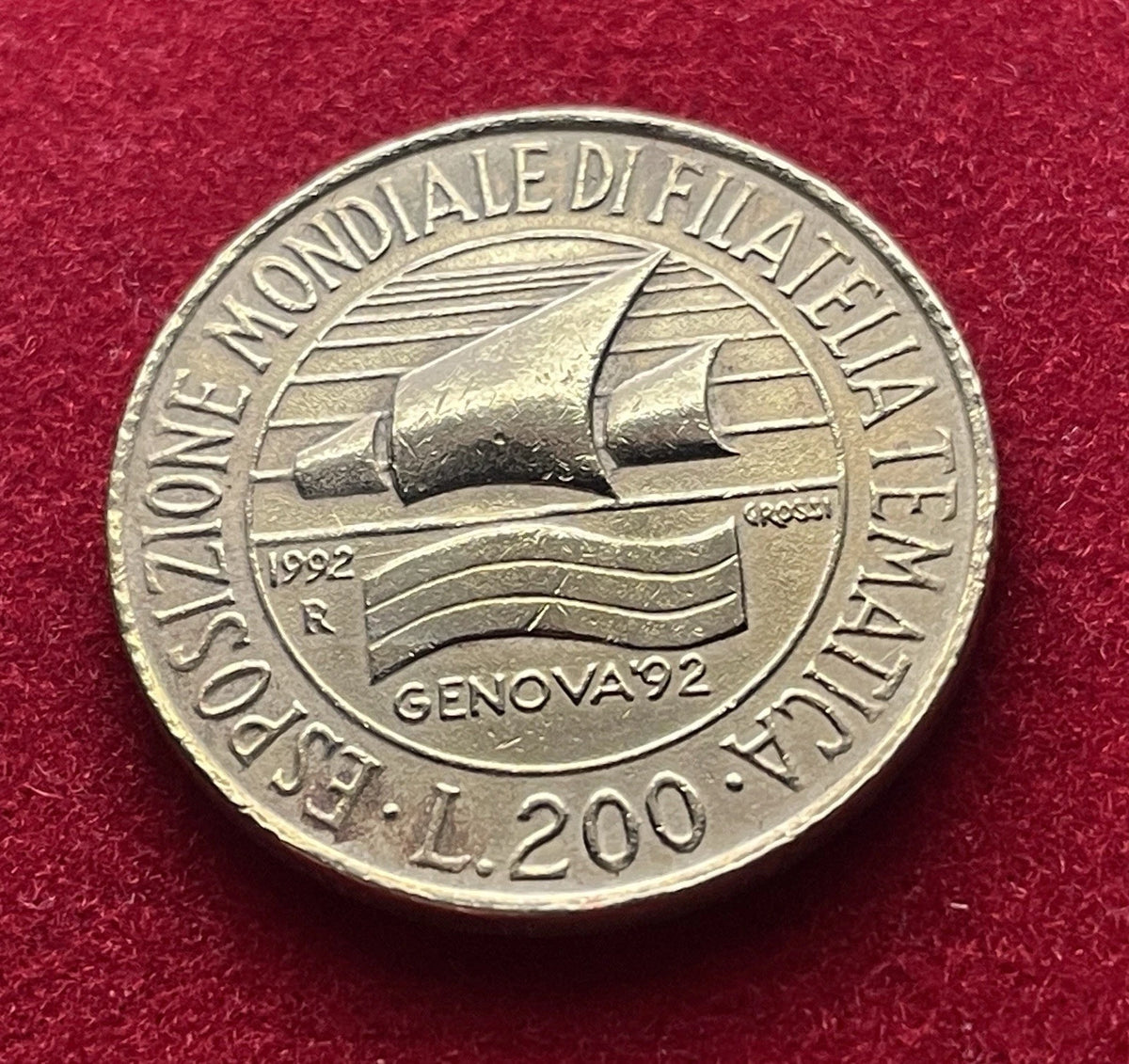 200 Lire 1992 | Italien | Briefmarkenausstellung Genua | Aluminiumbronze Münze | schön