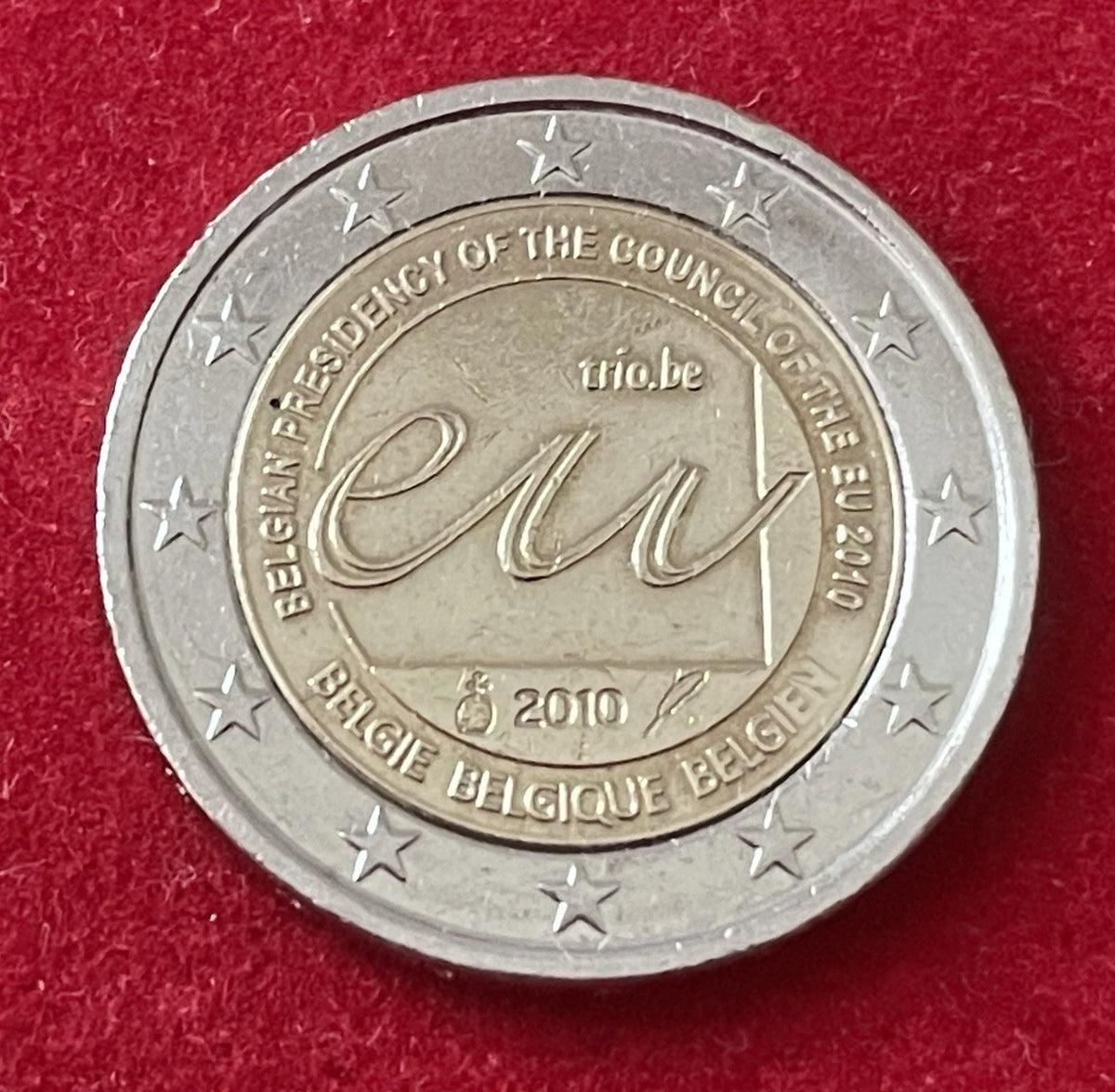 2 Euro 2010 | Belgien | Belgischer Vorsitz im Rat der EU | Bi-Metall Gedenkmünze | Sehr schön