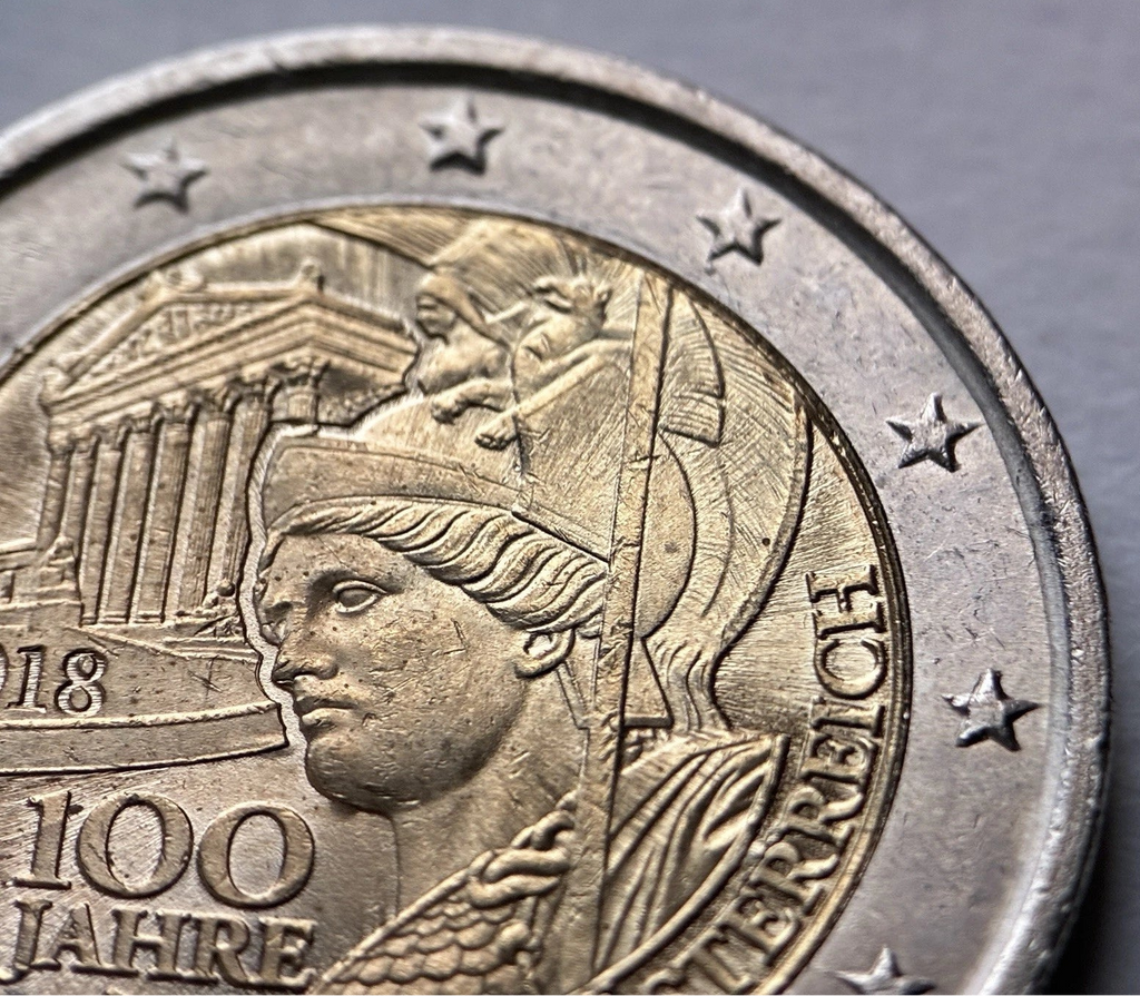 2 Euro 2018 | Österreich | 100 Jahre Republik | Pallas Athena & Parlament in Wien | Bi-Metall Gedenkmünze | schön