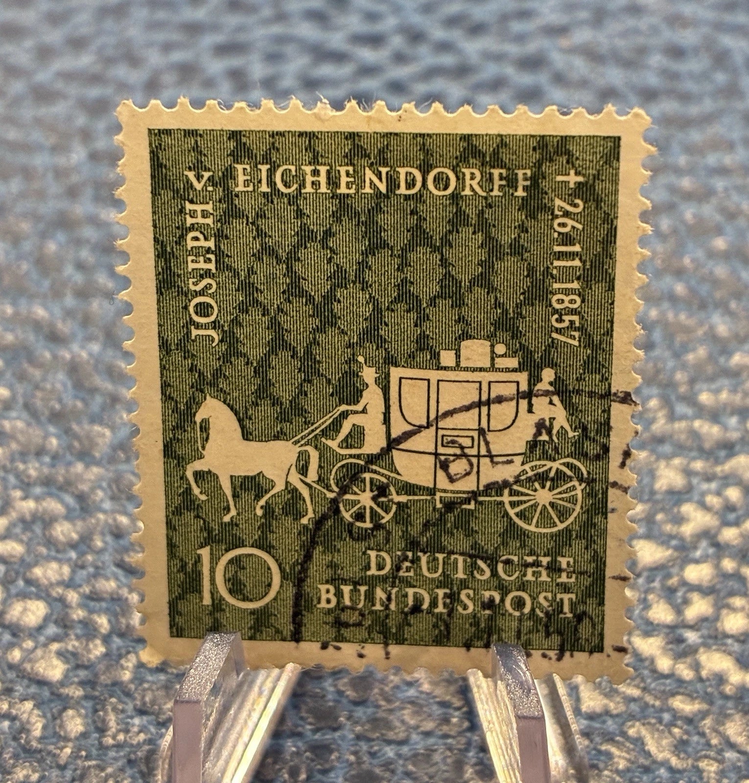 Deutsche Bundespost 1957 | 10 Pfennig | Eichendorff Postkutsche | gestempelt | Briefmarke