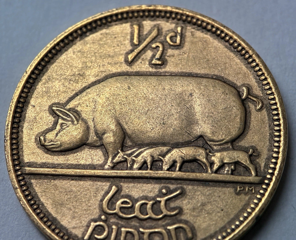 1/2 Penny 1964 | Irland | Glücksmünze der Iren | Bronze | Edel vergoldet | Mit Zertifikat | Münze