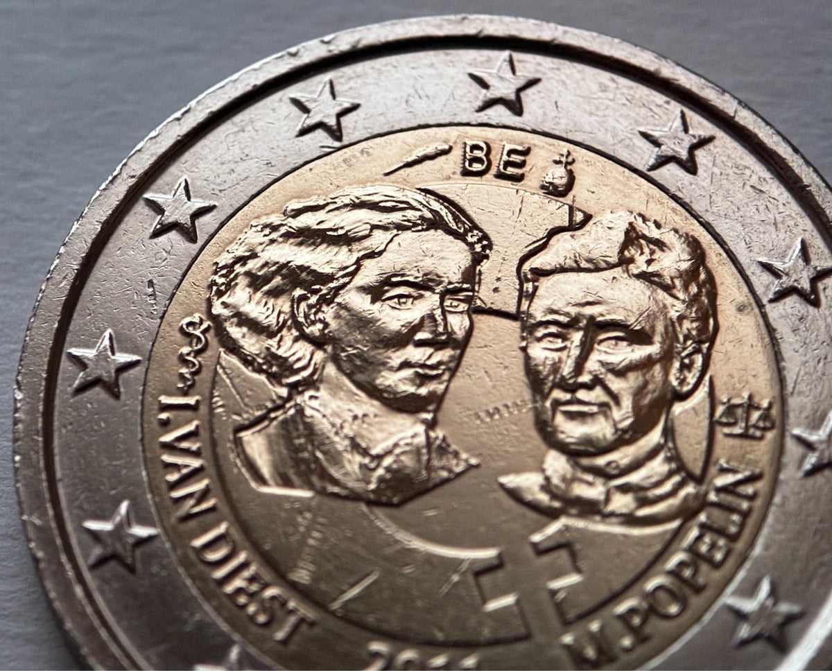 2 Euro 2011 | Belgien | 100 Jahre Frauenrechte | Isala Van Diest & Marie Popelin | Bi-Metall Gedenkmünze | Sehr schön