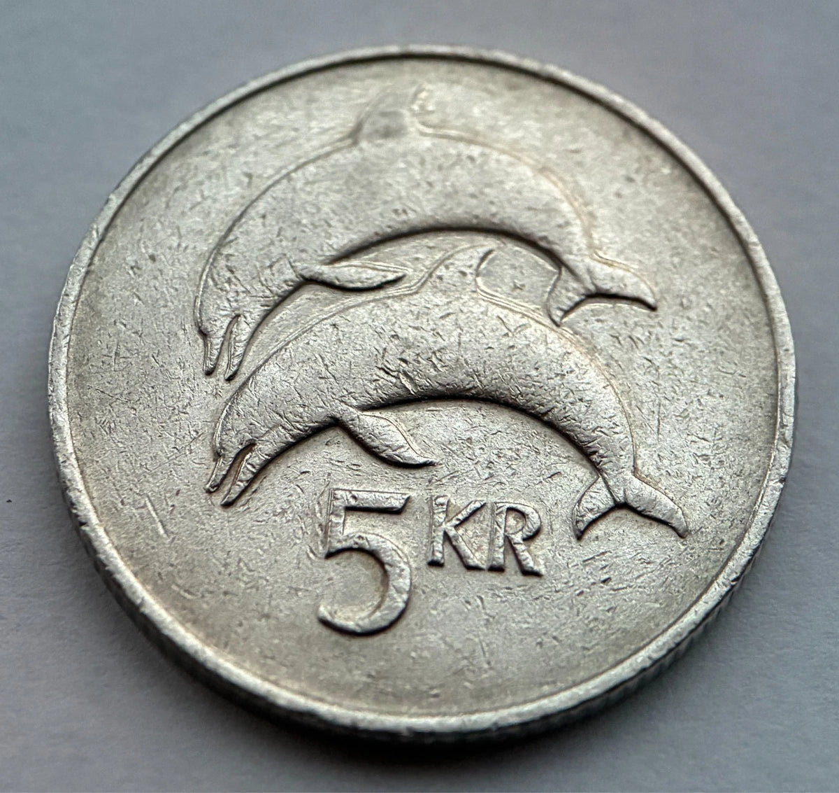 5 Krónur 1981 | Island | Landvættir & Delfine | Kupfer-Nickel Münze | schön