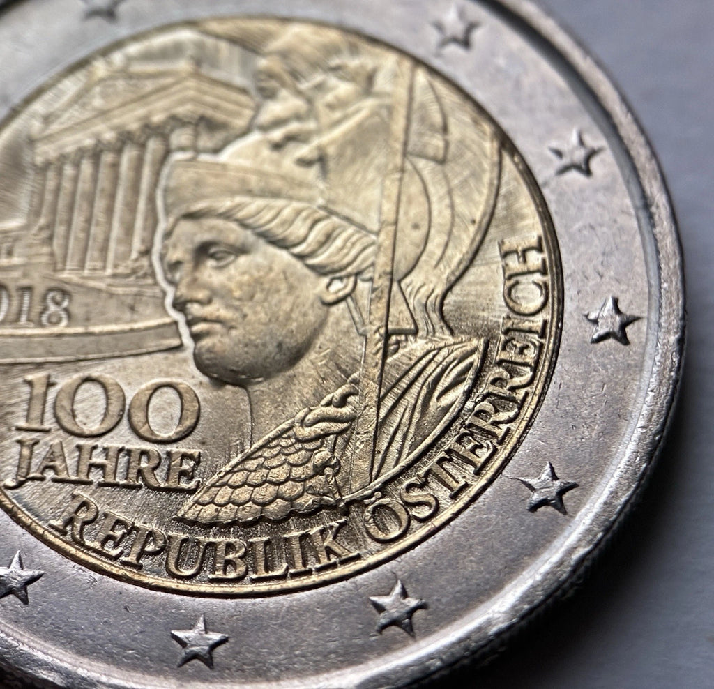 2 Euro 2018 | Österreich | 100 Jahre Republik | Pallas Athena & Parlament in Wien | Bi-Metall Gedenkmünze | schön