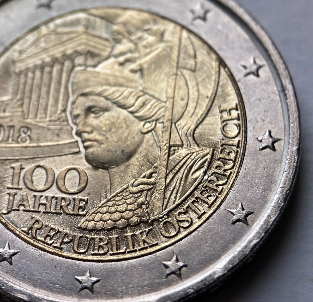 2 Euro 2018 | Österreich | 100 Jahre Republik | Pallas Athena & Parlament in Wien | Bi-Metall Gedenkmünze | schön