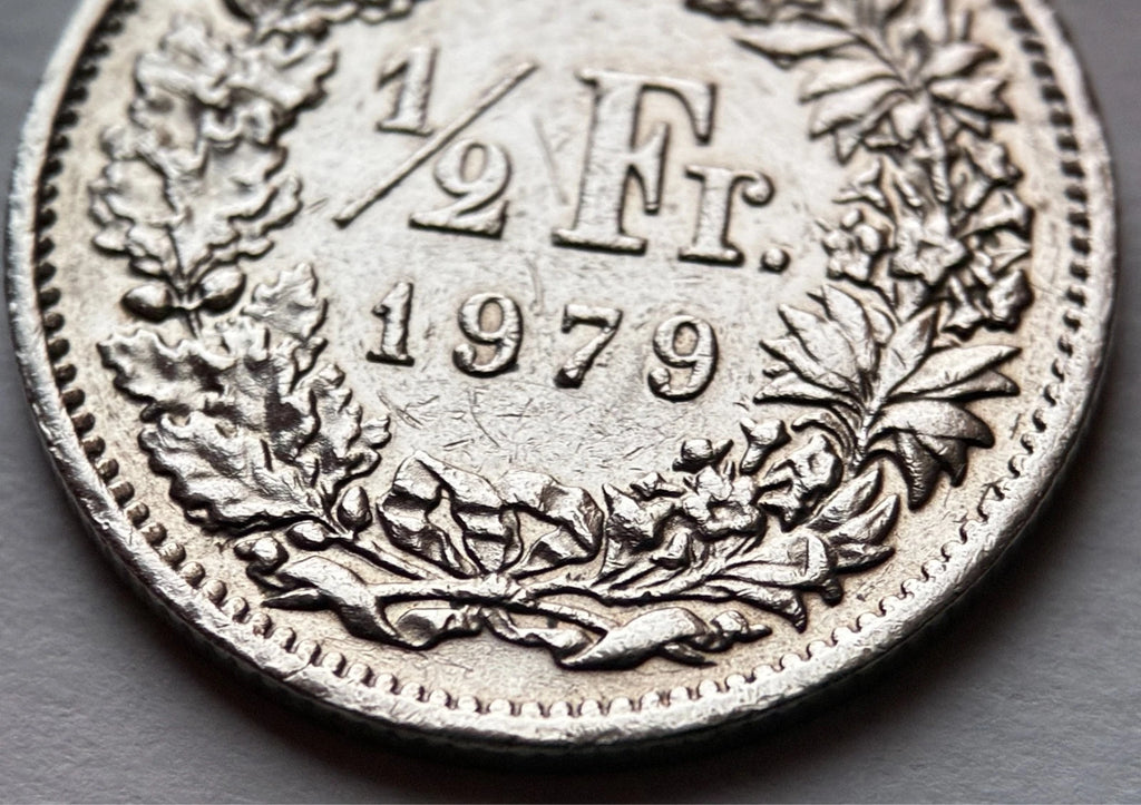 1/2 Franken 1979 | Schweiz | Helvetia mit Speer & Schild | Kupfer-Nickel-Münze