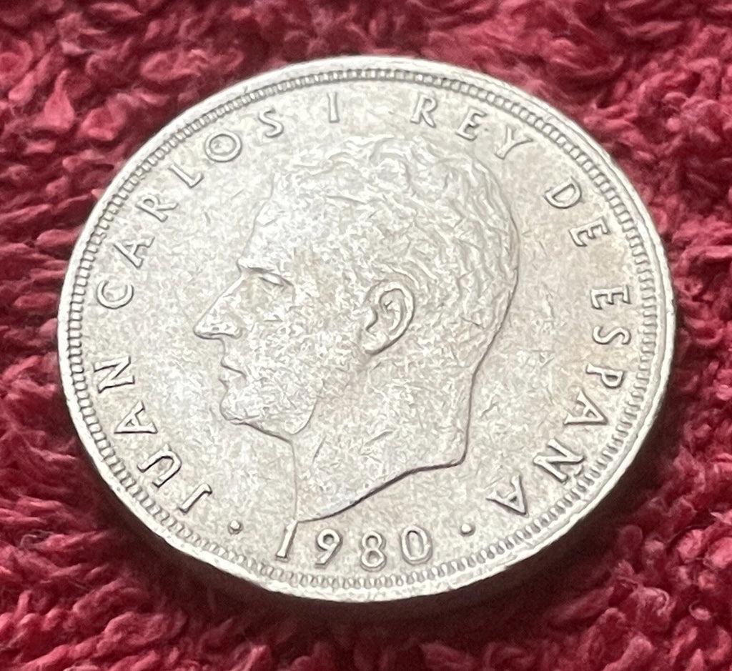 5 Pesetas 1980 *81 | Spanien | König Juan Carlos I. | Fußball WM 1982 | Kupfer-Nickel Münze | schön