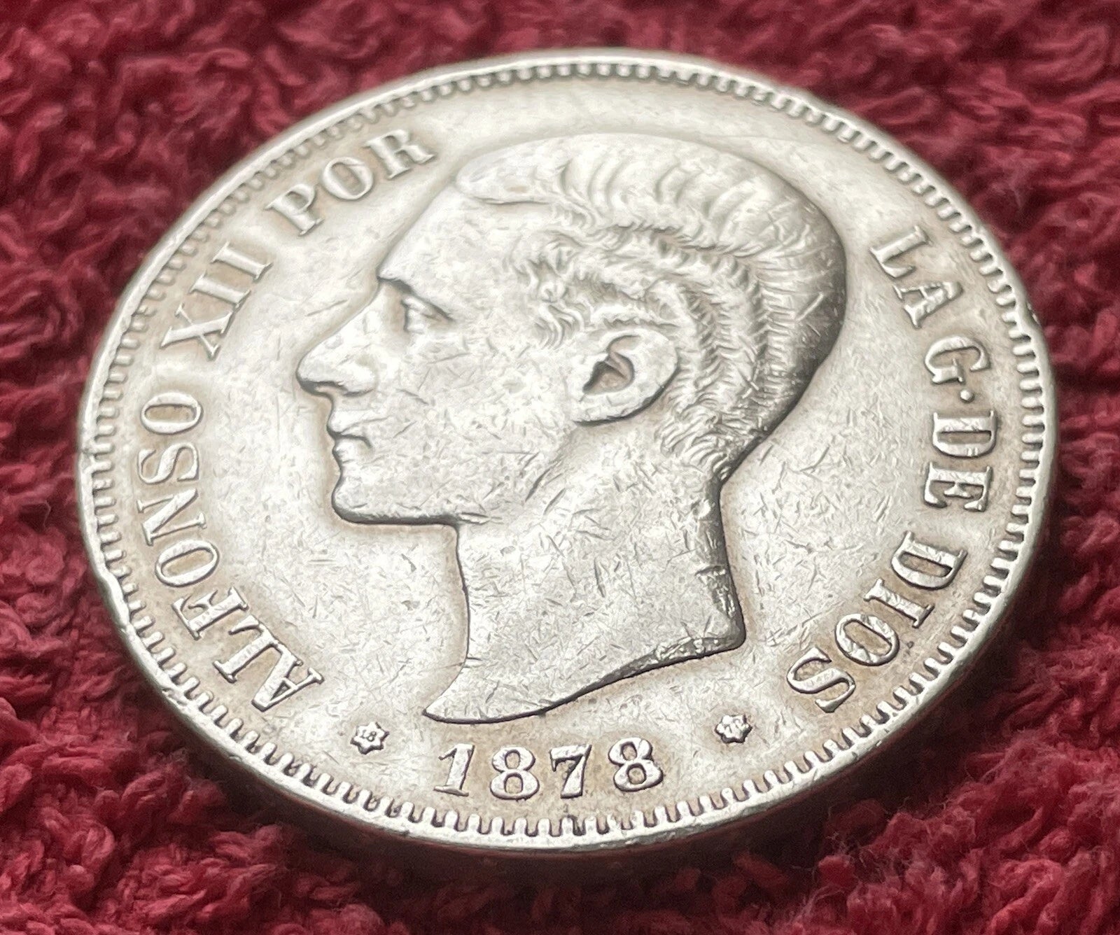 5 Peseten 1878 *78 Spanien – Alfonso XII – 900er Silber Münze