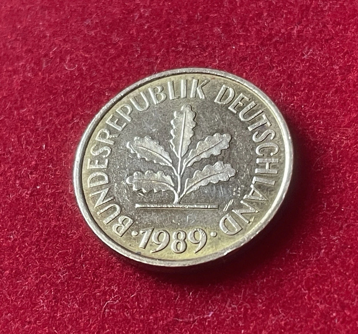 5 Pfennig 1989 J | Bundesrepublik Deutschland (BRD) | Eichenzweig & Getreideähren | Münze aus Vermessingtem Stahl | Sehr schön