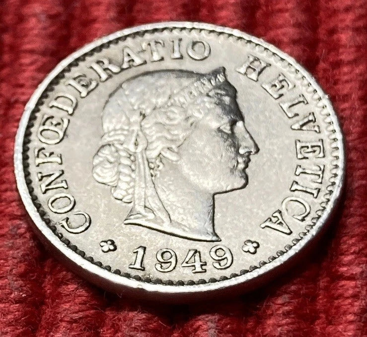 5 Rappen 1949 B | Schweiz | Libertas | Weinlaubkranz | Kupfer-Nickel Münze | schön