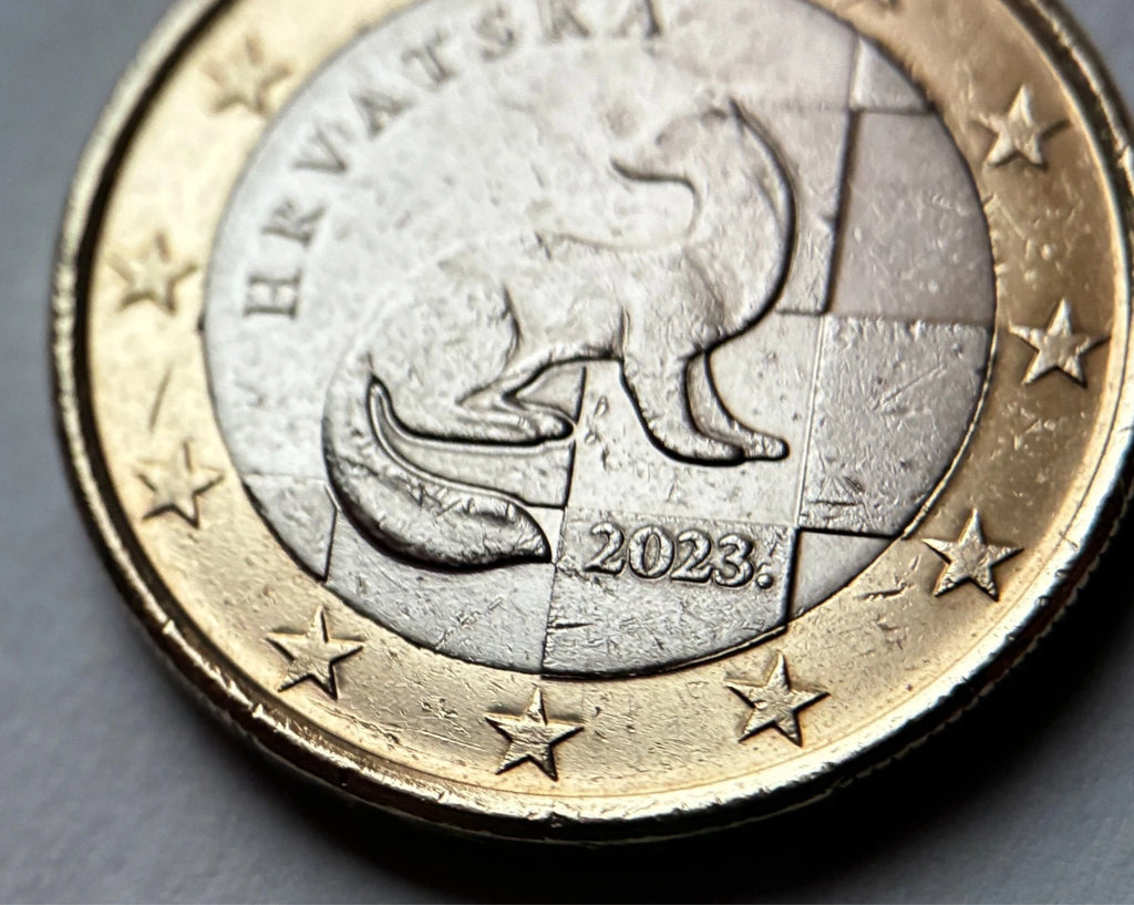 1 Euro 2023 | Kroatien | Marder & Schachbrettmuster | HRVATSKA | Bi-Metall Münze