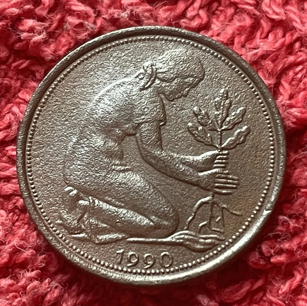 50 Pfennig 1990 J | Bundesrepublik Deutschland (BRD) | Eichenpflanzerin | Kupfer-Nickel Münze | schön
