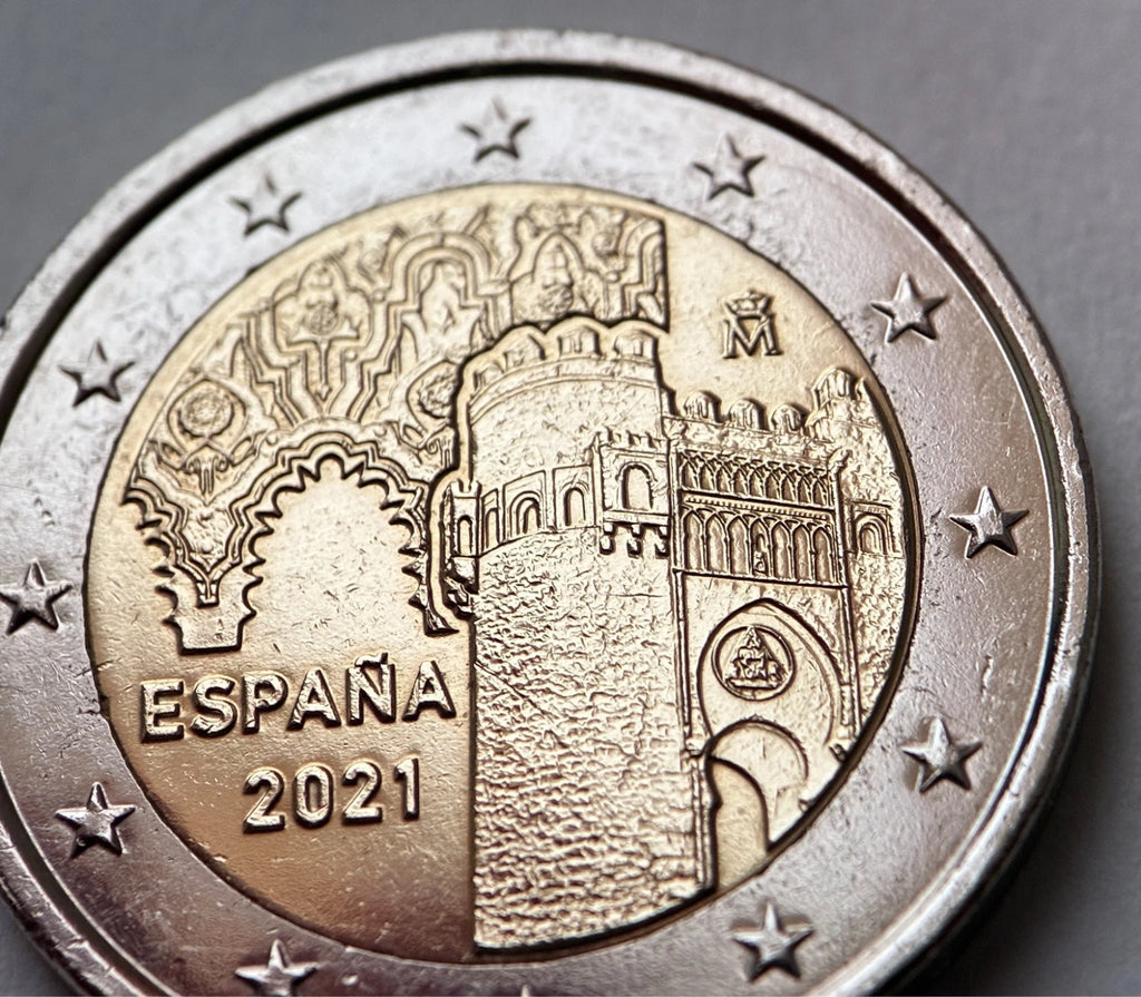 2 Euro 2021 | Spanien | UNESCO-Welterbe Toledo - Puerta del Sol | Bi-Metall Gedenkmünze | schön