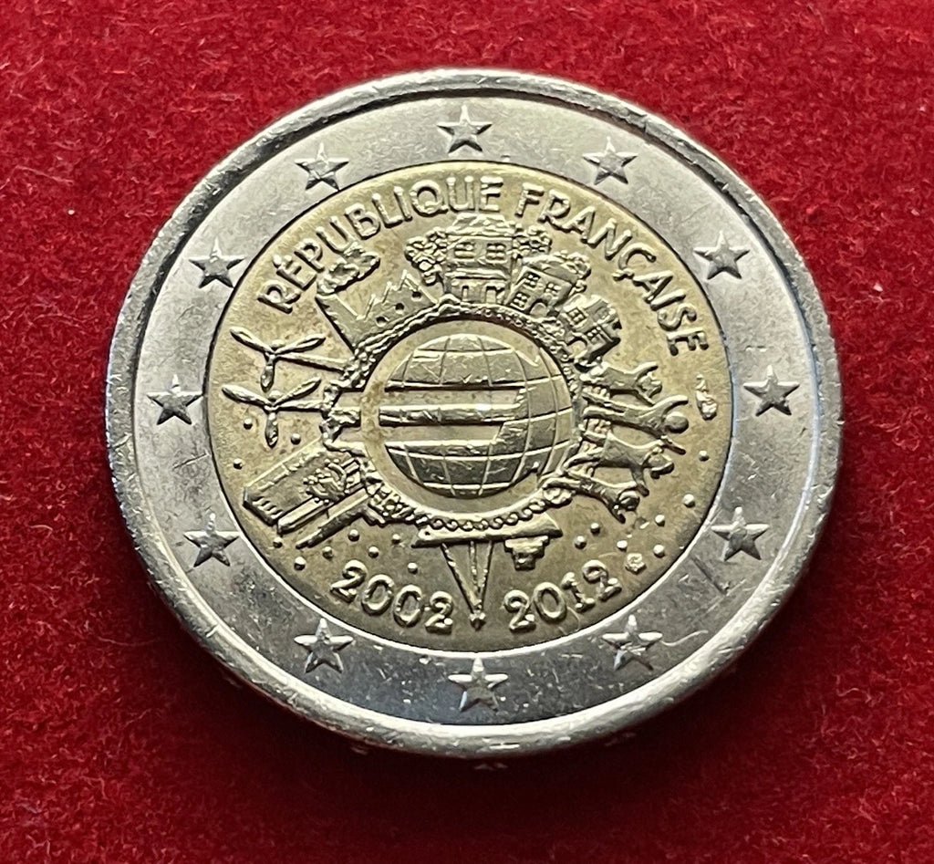 2 Euro 2012 | Frankreich | 10 Jahre Einführung des Euro | Bi-Metall Gedenkmünze | schön