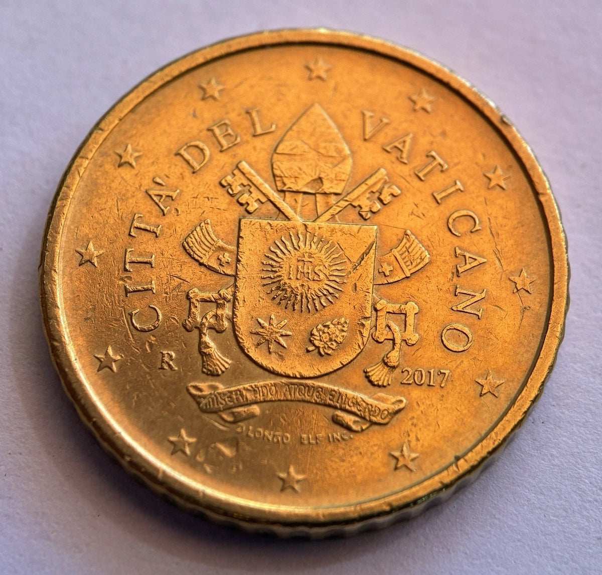 50 Cent 2017 | Vatikanstadt | Wappen von Papst Franziskus | Münze aus Nordischem Gold | Sehr schön