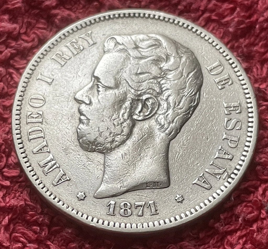 5 Pesetas 1871*71 | Spanien | König Amadeus I. | 900er Silber | Historische Münze | sehr schön